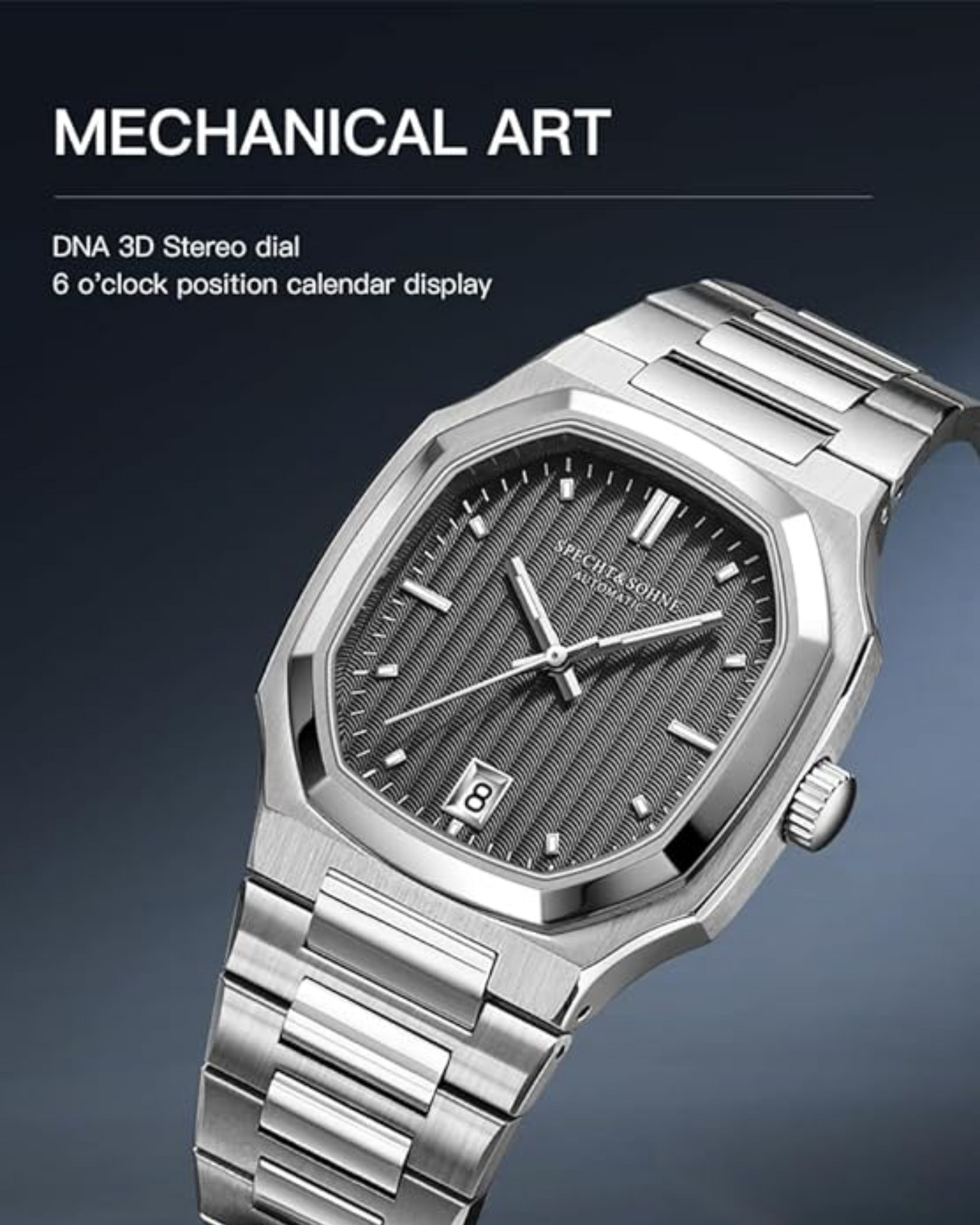 SPECHT & SOHNE 38MM Elegant Automatic Stainless Steel Sapphire Crystal - White/ Golden Bezel Dial