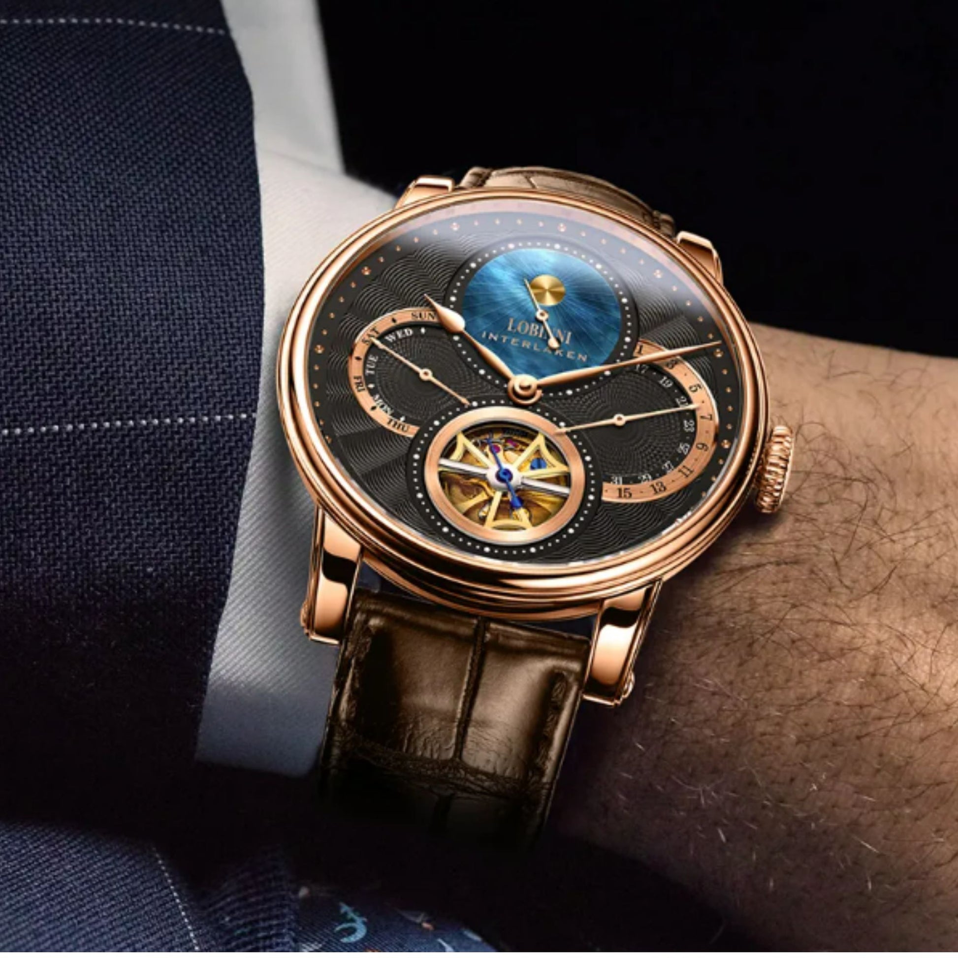 Lobinni skeleton mechanical watch luxury brand wristwatches automatic mechanical watch wrist for men - 16015