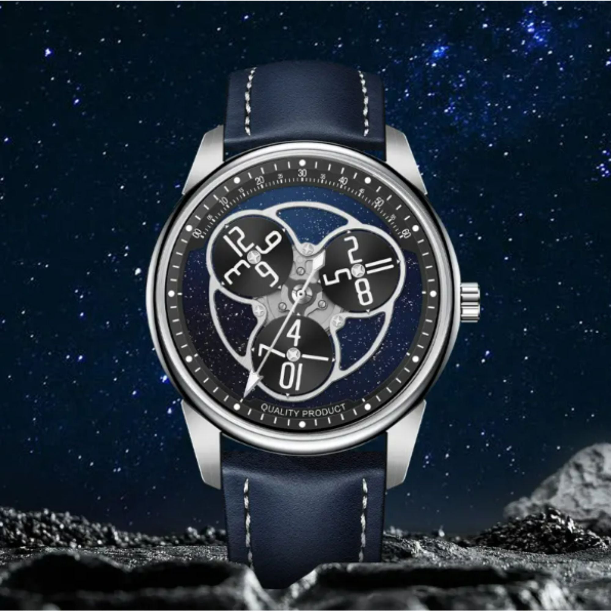 Unique Wandering hours Movement Stainless steel luminous mens Luxury Watch