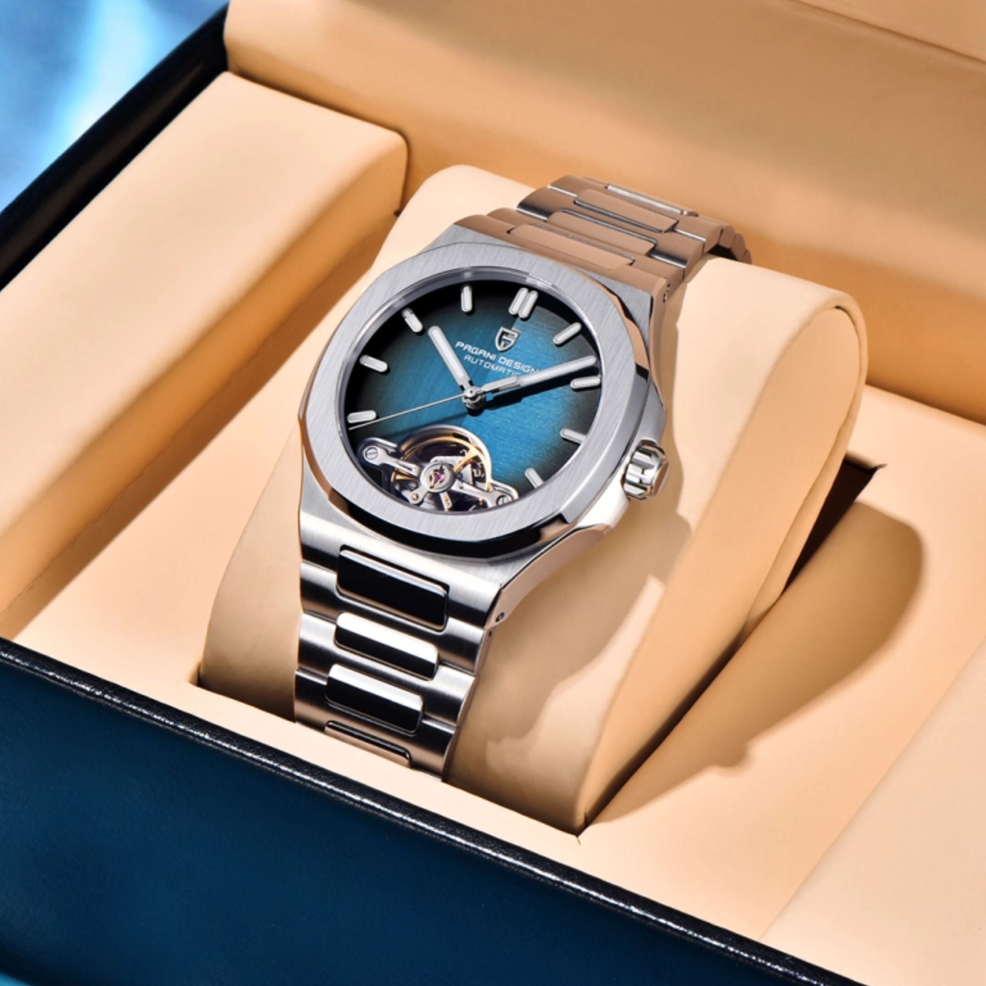 PAGANI DESIGN PD-YS025 Automatic Stainless Steel Sapphire Glass Wristwatch with open Balance Wheel