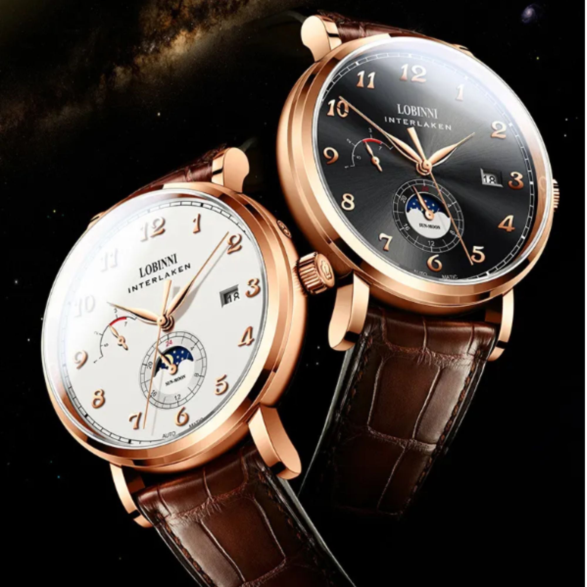 LOBINNI Stainless Steel Automatic Men Wristwatch Moon Phase Date Men Mechanical Watches Sapphire Glass Waterproof Watches - 686009