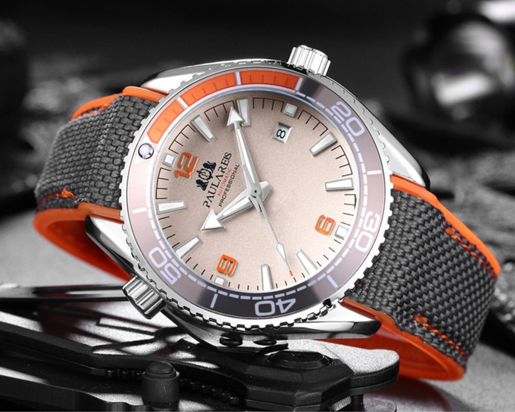 PAULAREIS Seamaster Diver 300 Homage Automatic Movement | Stainless Steel Dial Men's 45 MM Watch |  Sunburst Dial - Orange