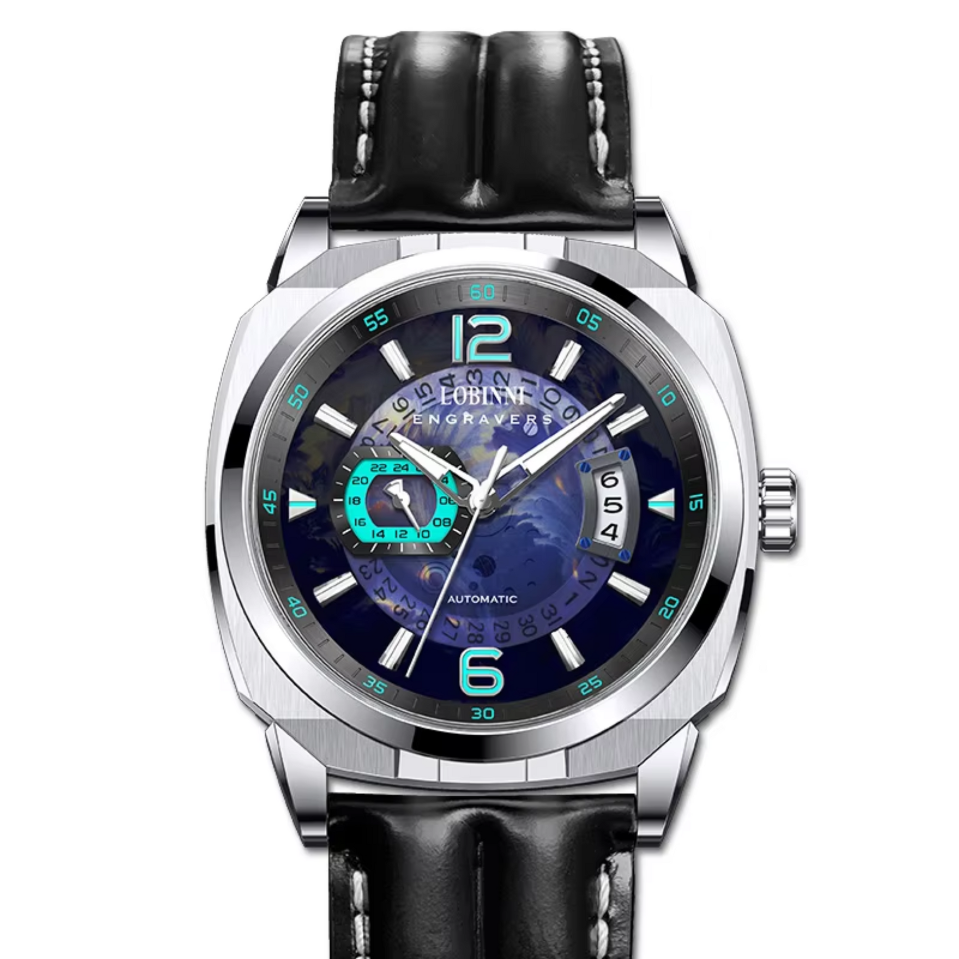 Lobinni sports watch men's square luminous pointer automatic mechanical watch - 16070