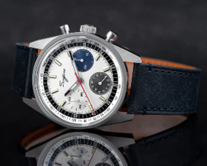 Sugess Chrono Heritage 442 Chronograph Special Dial Swan Neck Regulator White Dial With Blue Starp