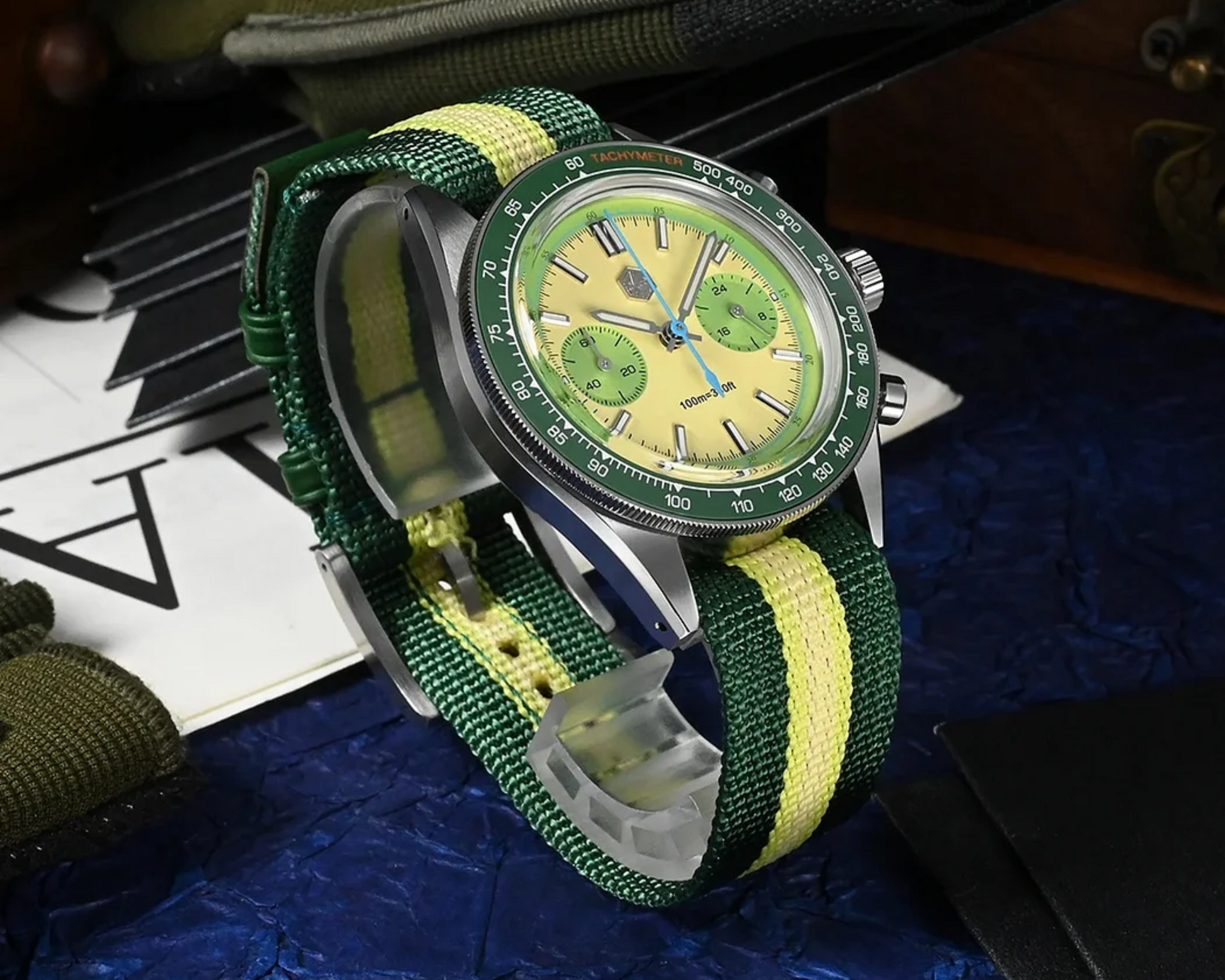 San Martin Chronograph VK64 Quartz Watch Original Design SN0116 - Avacado