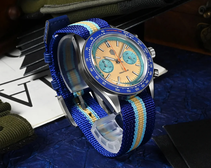 San Martin Chronograph VK64 Quartz Watch Original Design SN0116 - Beach