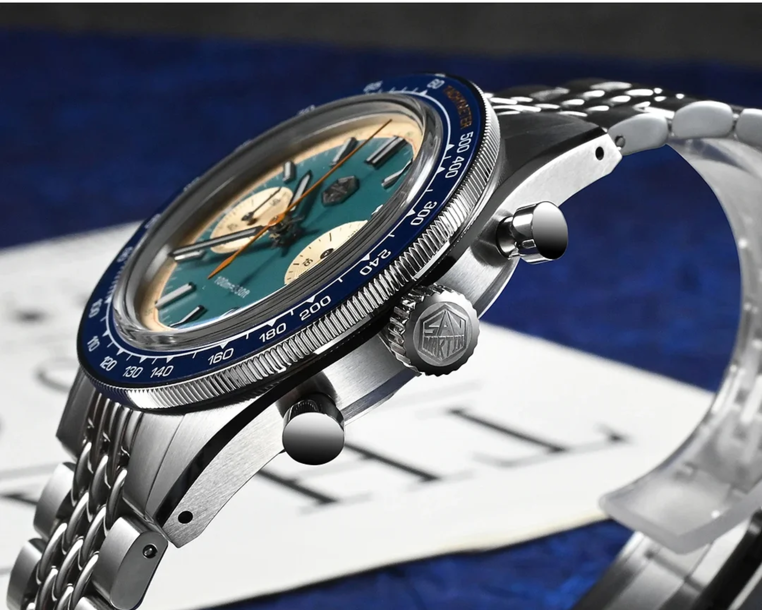 San Martin Chronograph VK64 Quartz Watch Original Design SN0116 - Light Blue