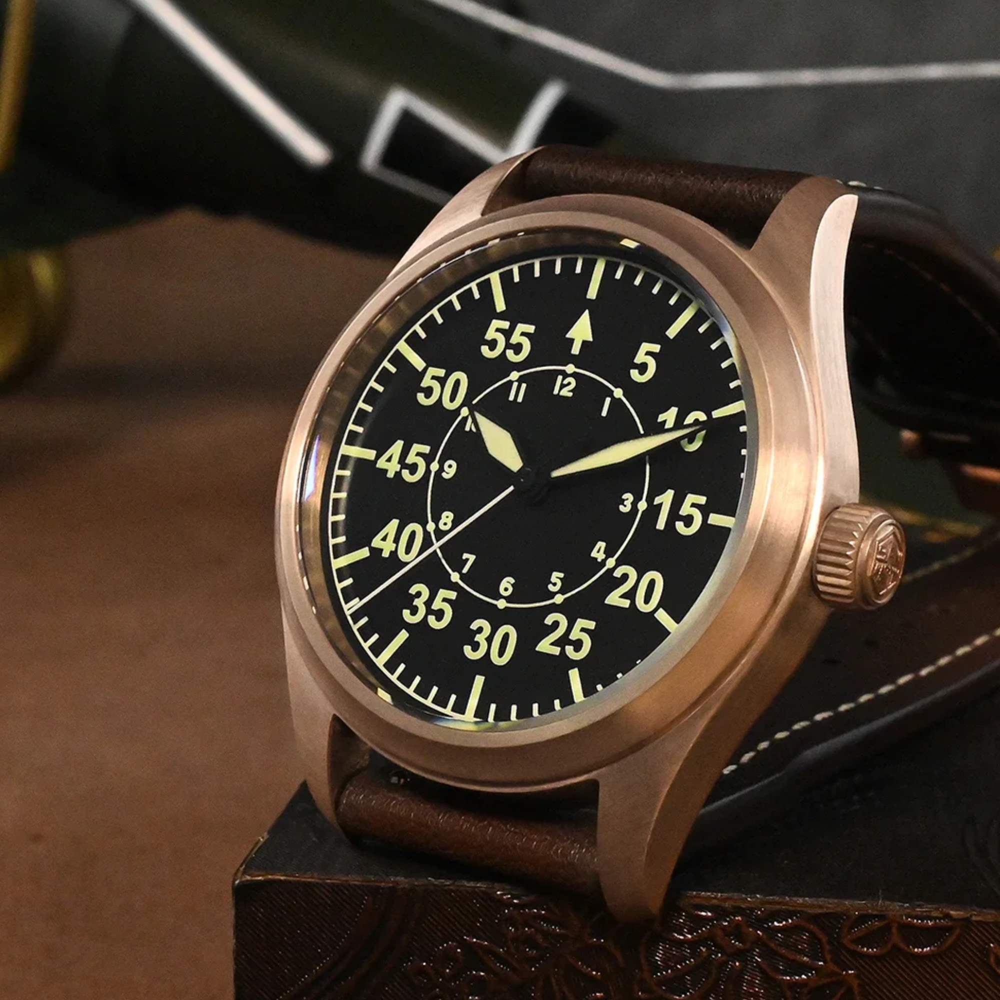 San Martin Bronze Pilot Watch Military YN55A Mens Watch SN030-Q - Black B san martin watches india online