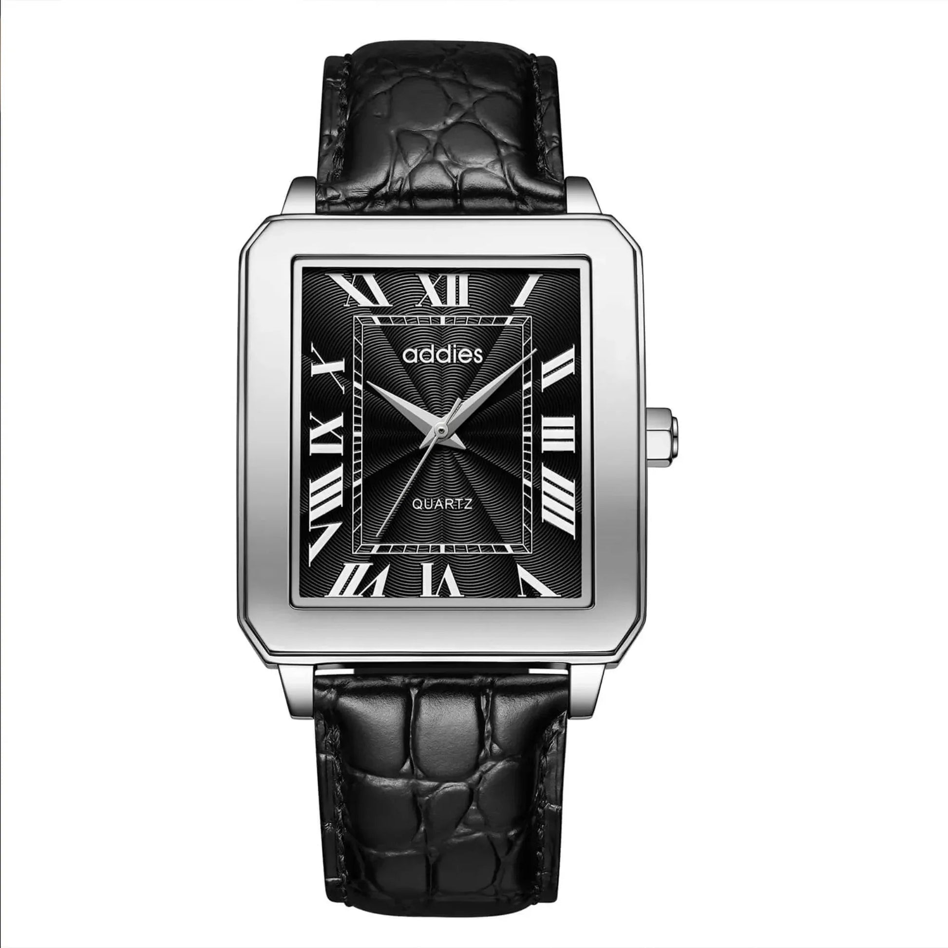 ADDIES Men's Quartz Analog Watch with Square Dial Leather Strap（MY-RM05）- Black Dial - DREAM WATCHES