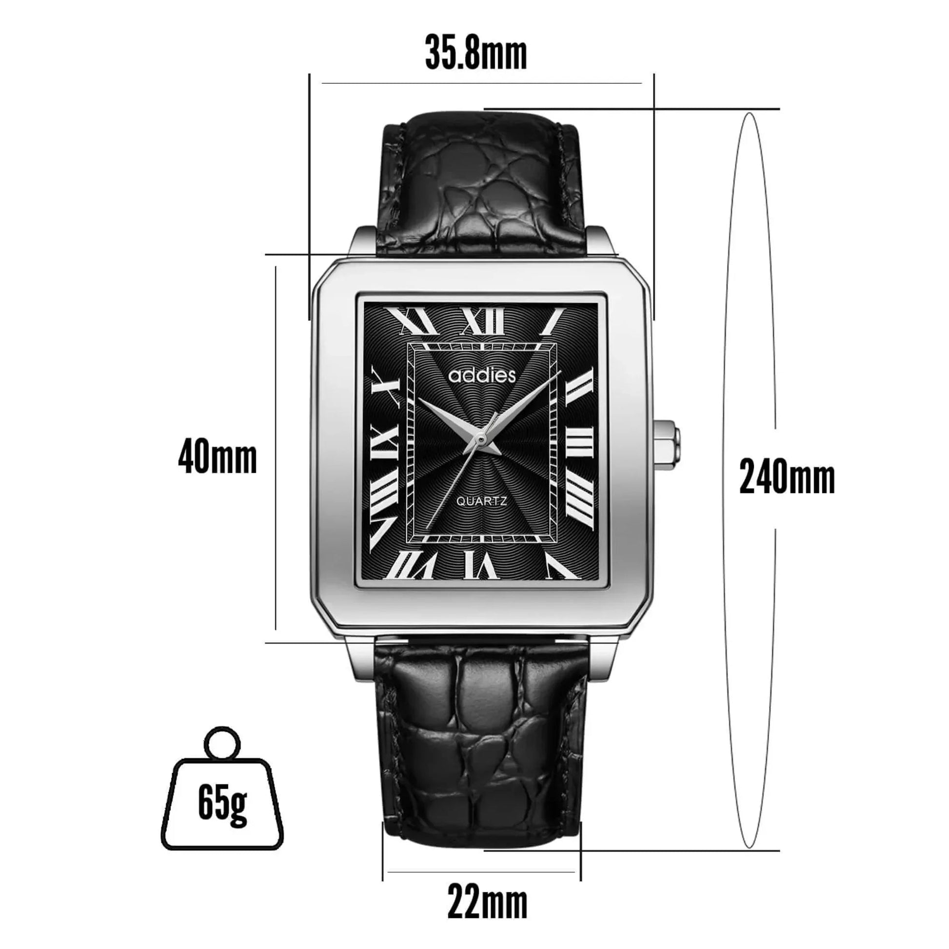 ADDIES Men's Quartz Analog Watch with Square Dial Leather Strap（MY-RM05）- Black Dial - DREAM WATCHES