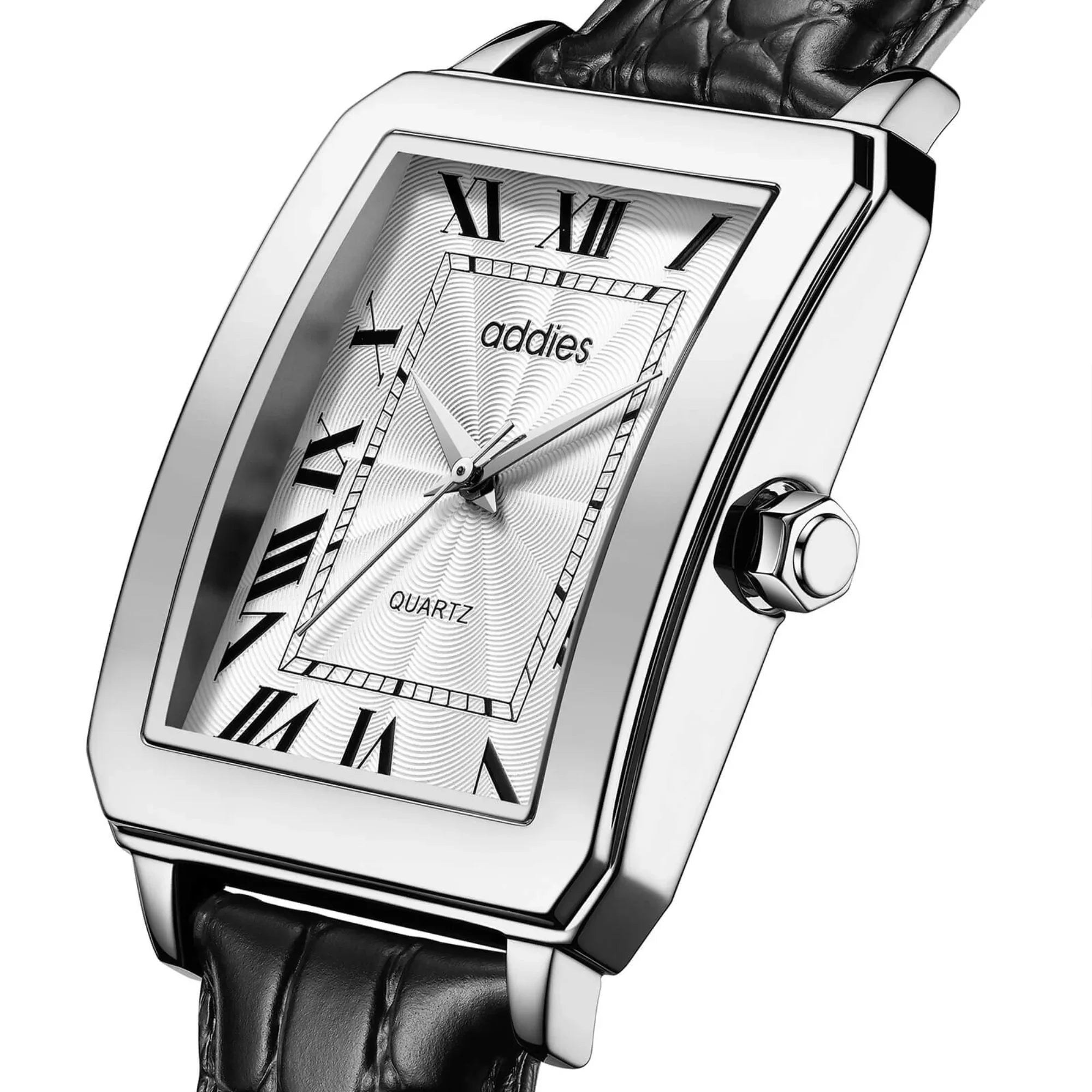 ADDIES Men's Quartz Analog Watch with Square Dial Leather Strap（MY-RM05）- White Dial - DREAM WATCHES