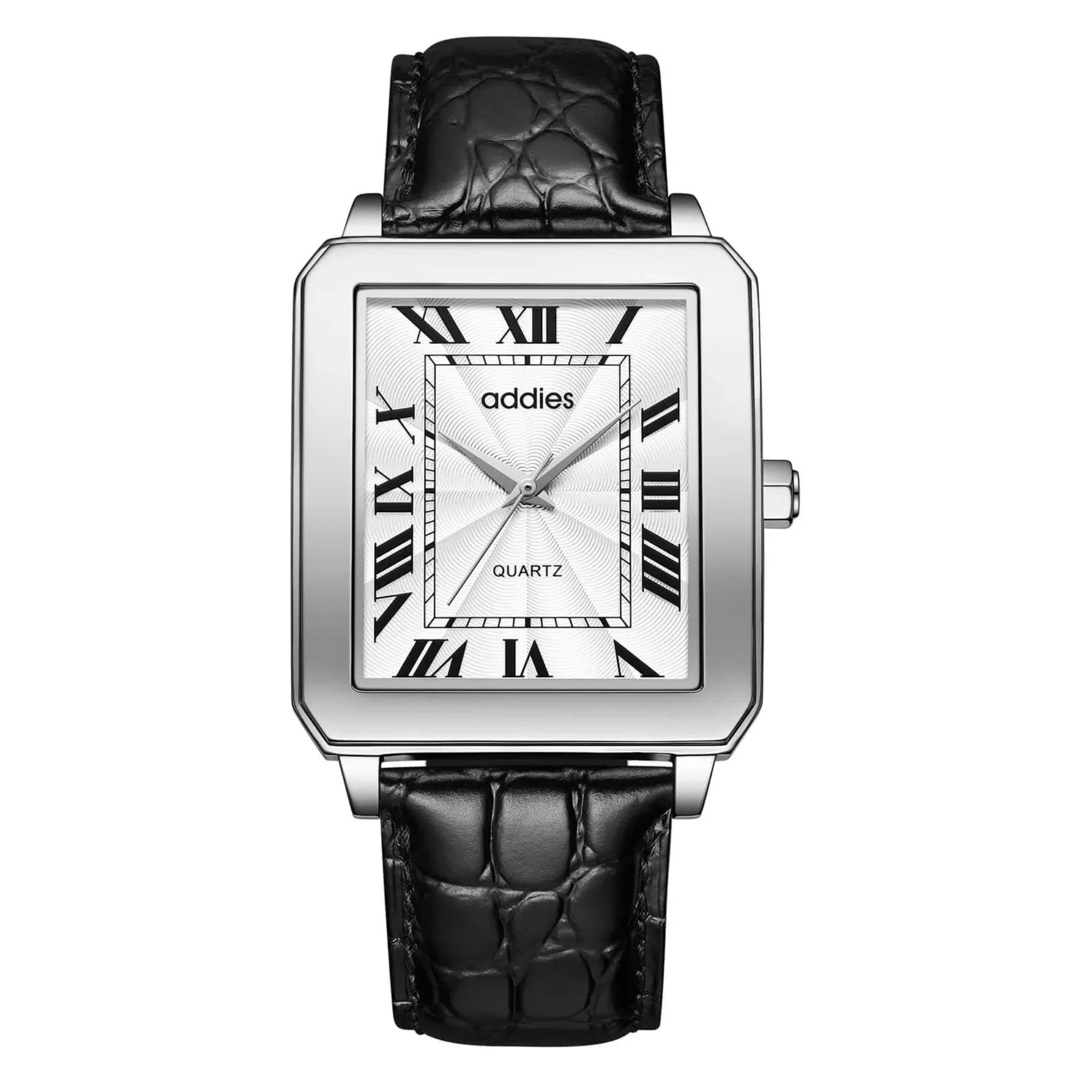 ADDIES Men's Quartz Analog Watch with Square Dial Leather Strap（MY-RM05）- White Dial - DREAM WATCHES