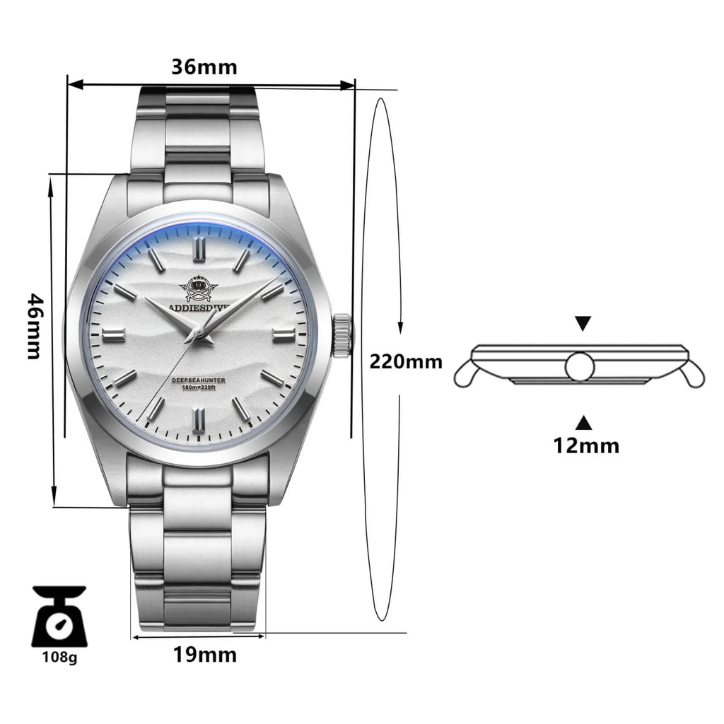 ADDIESDIVE 36mm Quartz Watch VH31 Movement (AD2030）- White - DREAM WATCHES