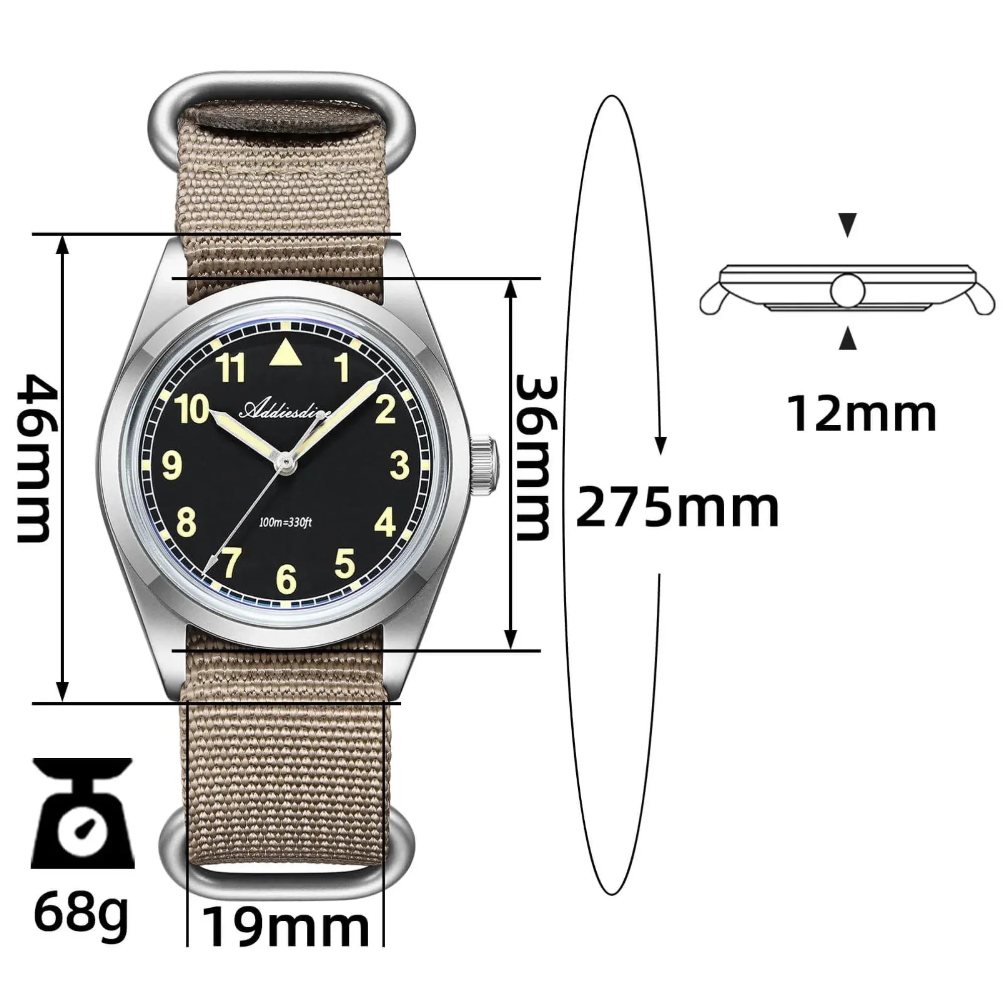 ADDIESDIVE 36mm VH31 Retro Pilot Field Watch AD2079 - DREAM WATCHES