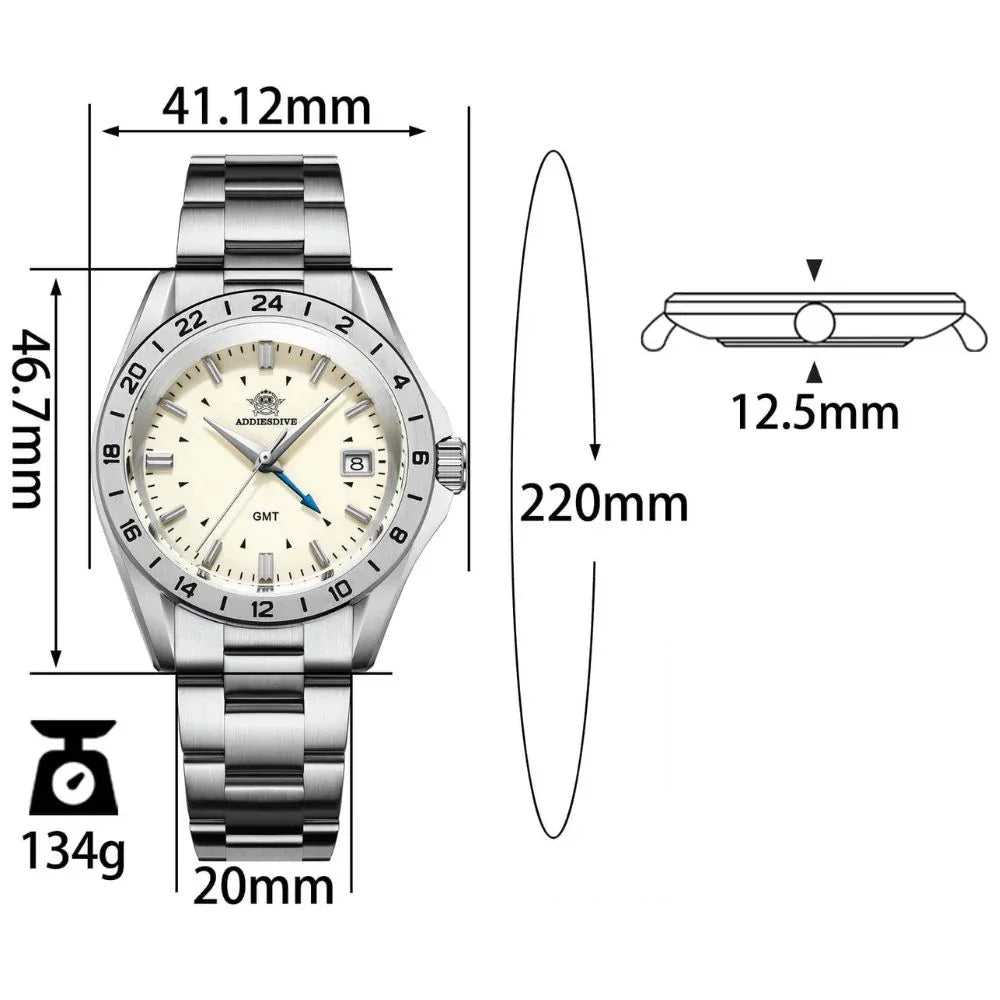 ADDIESDIVE 38mm GMT Quartz Watch AD2063 with Swiss Movement - DREAM WATCHES