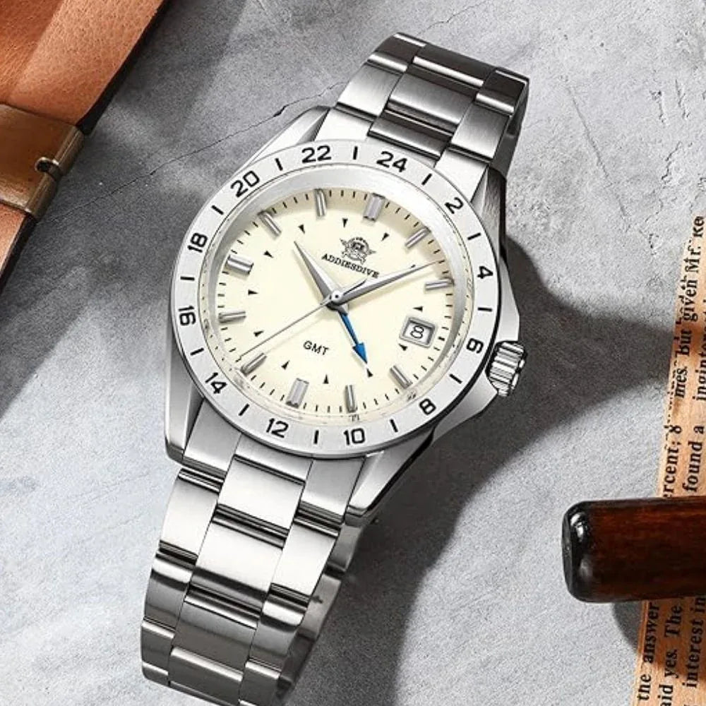ADDIESDIVE 38mm GMT Quartz Watch AD2063 with Swiss Movement - DREAM WATCHES