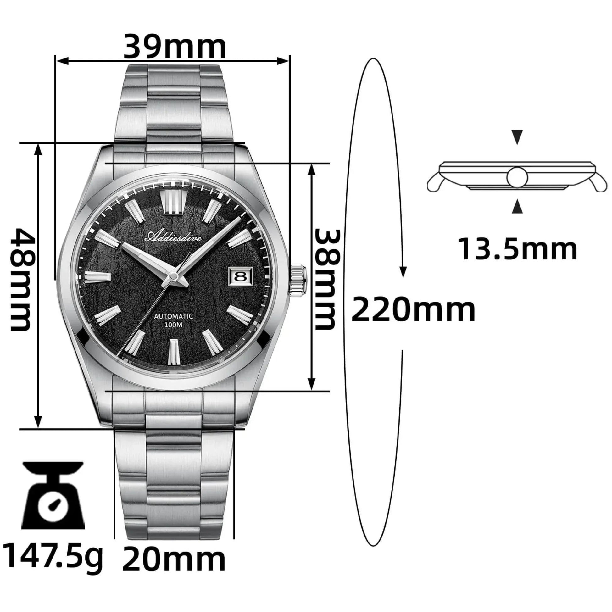 ADDIESDIVE 39mm 3D Bark Texture Dial NH35 Automatic Watch AD2075 - DREAM WATCHES