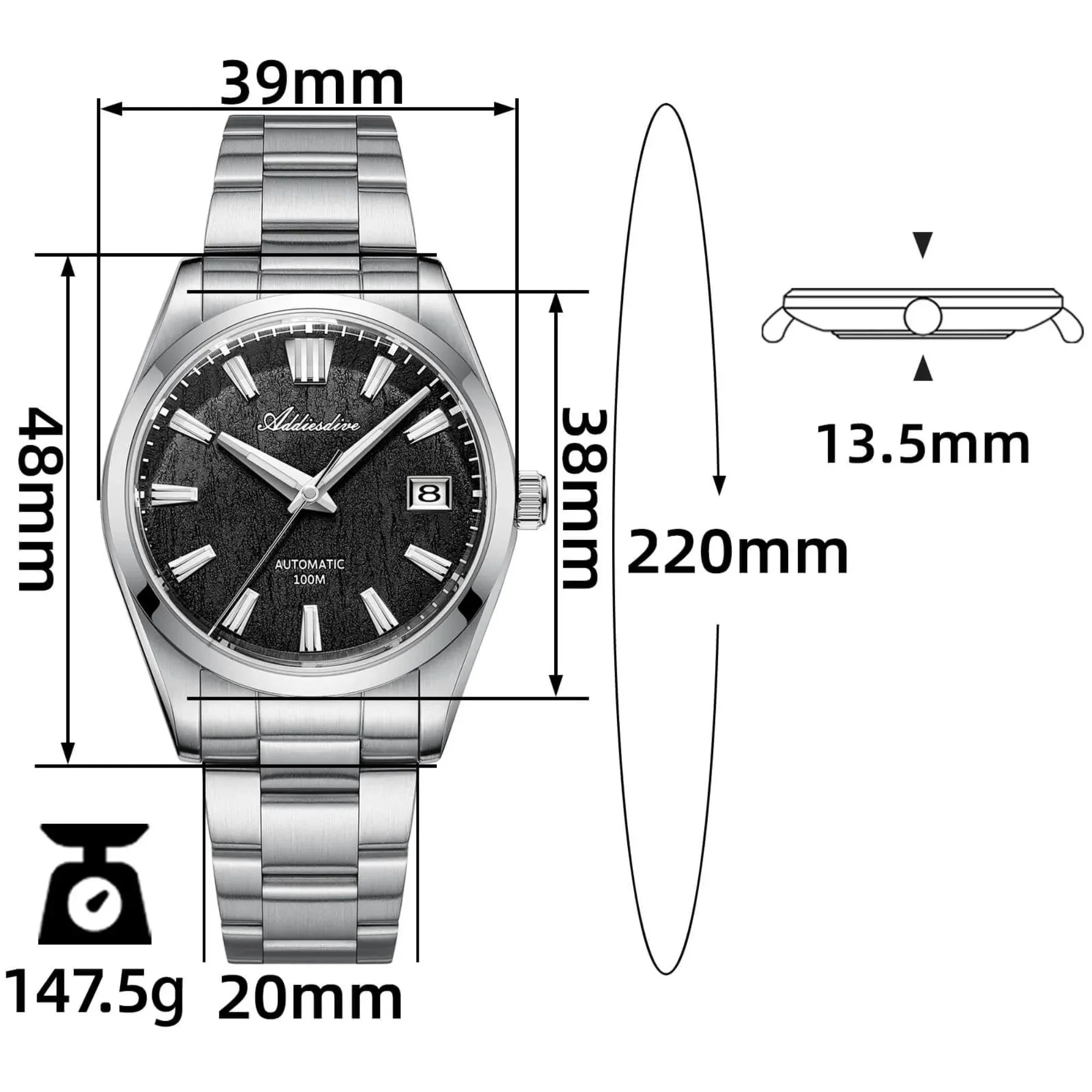 ADDIESDIVE 39mm 3D Bark Texture Dial NH35 Automatic Watch AD2075 - DREAM WATCHES