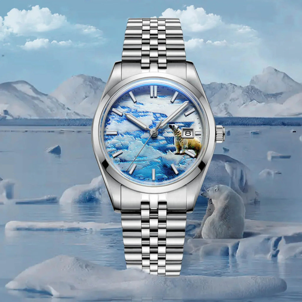 Addiesdive 39mm 3D Glacier Polar Bear Dial Automatic Watch (AD2042） - DREAM WATCHES