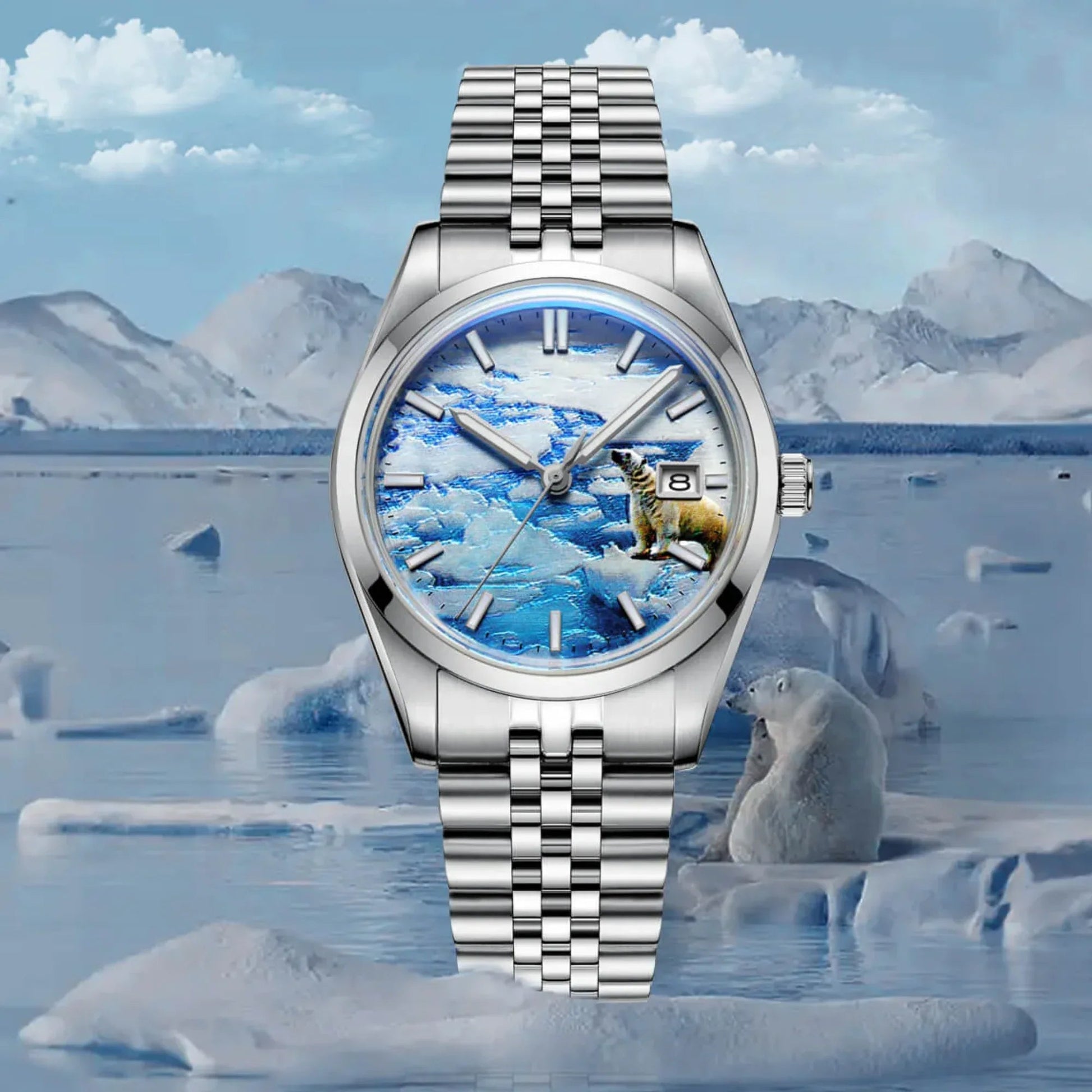 Addiesdive 39mm 3D Glacier Polar Bear Dial Automatic Watch (AD2042） - DREAM WATCHES