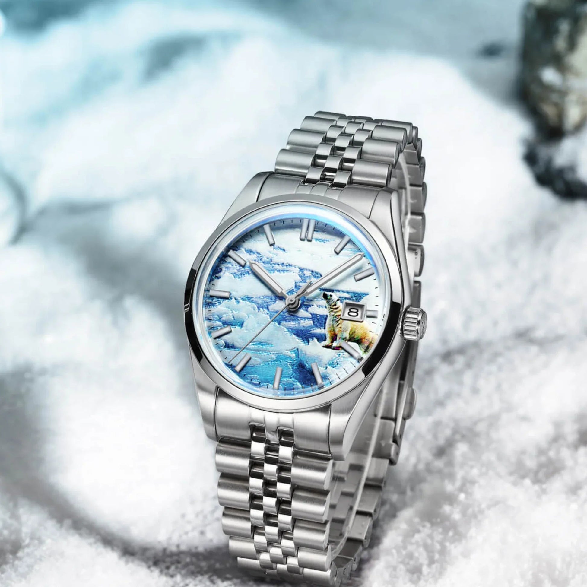 Addiesdive 39mm 3D Glacier Polar Bear Dial Automatic Watch (AD2042） - DREAM WATCHES