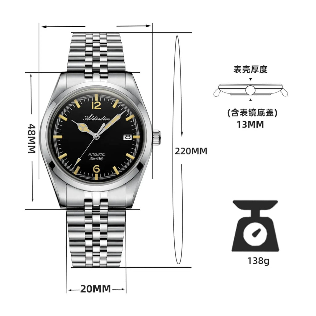 Addiesdive 39mm Automatic Watch Diver's 100M NH35 (AD2038) - DREAM WATCHES