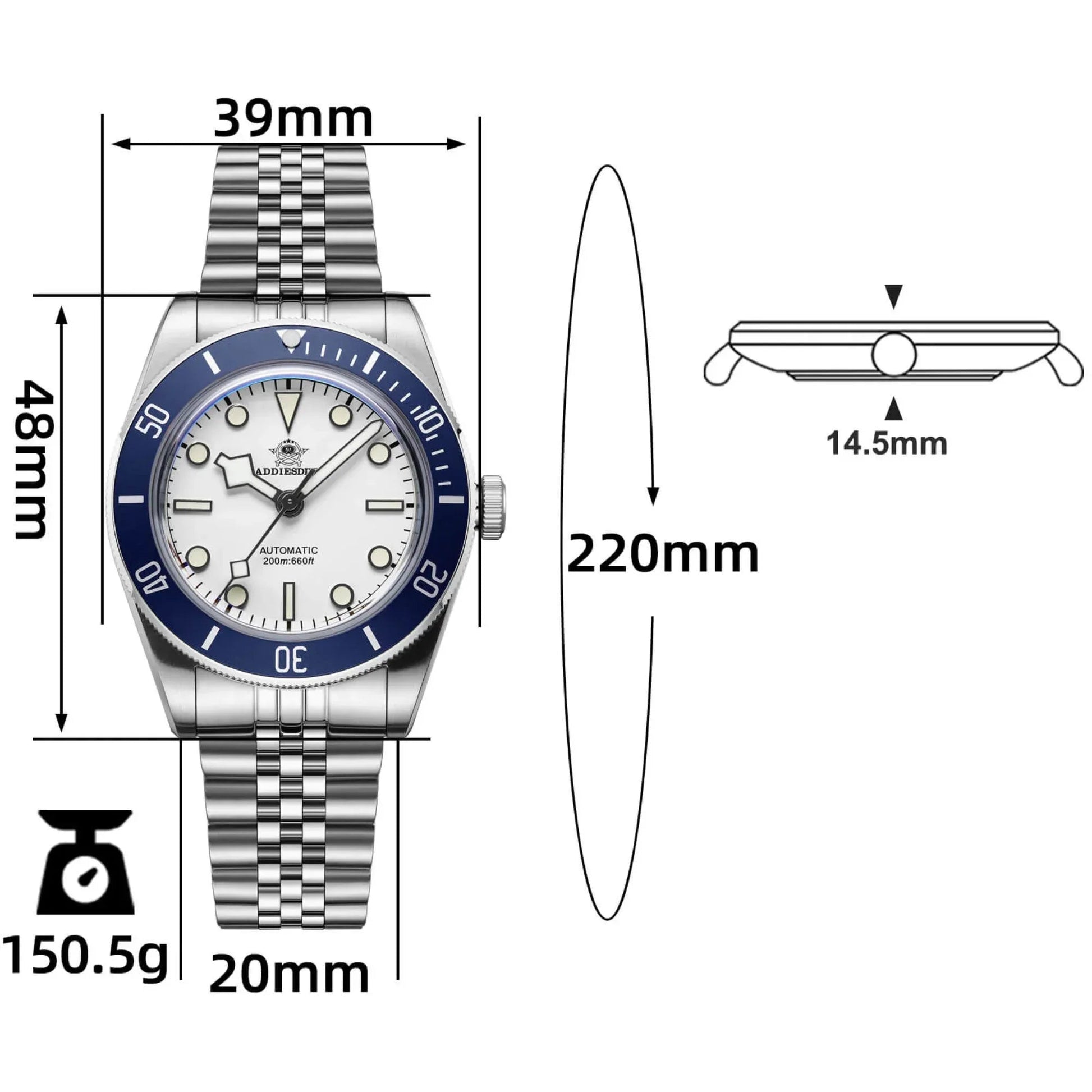 ADDIESDIVE 39mm BB58 Automatic Watch with Seiko NH-35 AD2043 - DREAM WATCHES