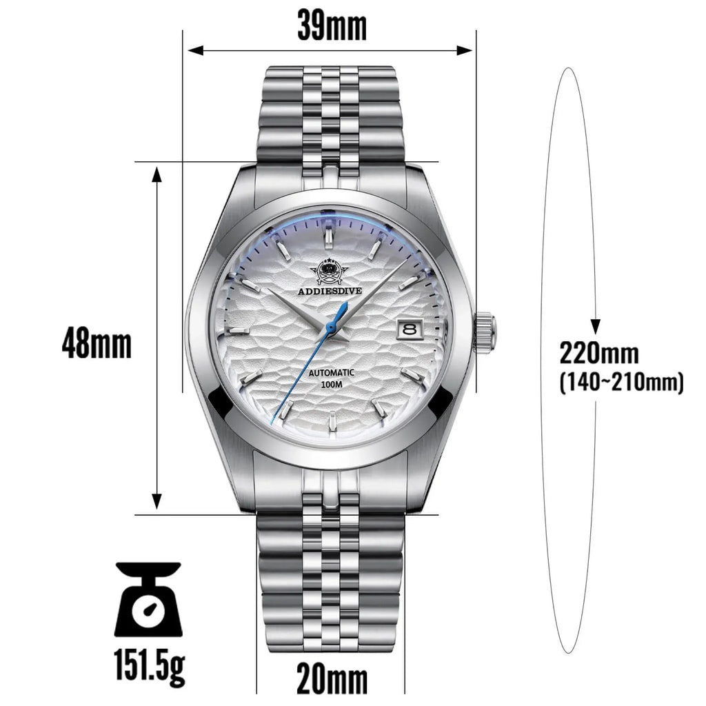 ADDIESDIVE 39mm Retro Mechanical Men Watch AD2118 - White - DREAM WATCHES