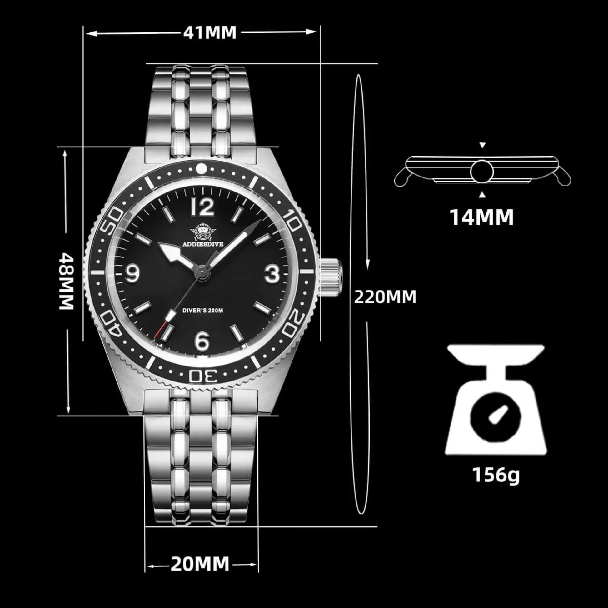 ADDIESDIVE 41mm Quartz Watch VH31 Movement (AD2033） - DREAM WATCHES