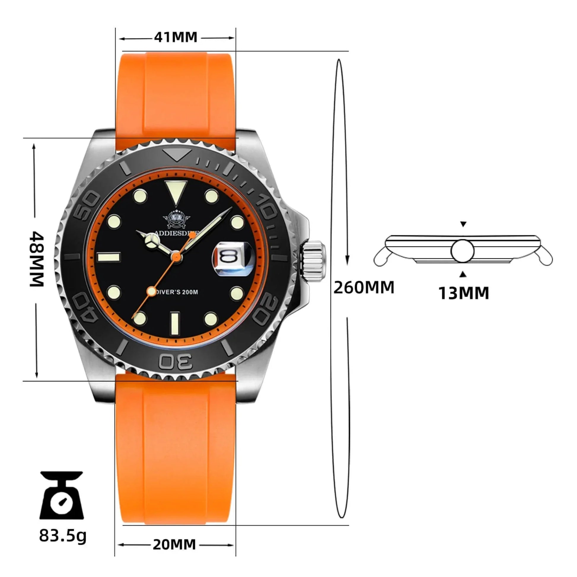 ADDIESDIVE 41mm Sports Quartz Watch Waterproof 200M (AD2040) - DREAM WATCHES