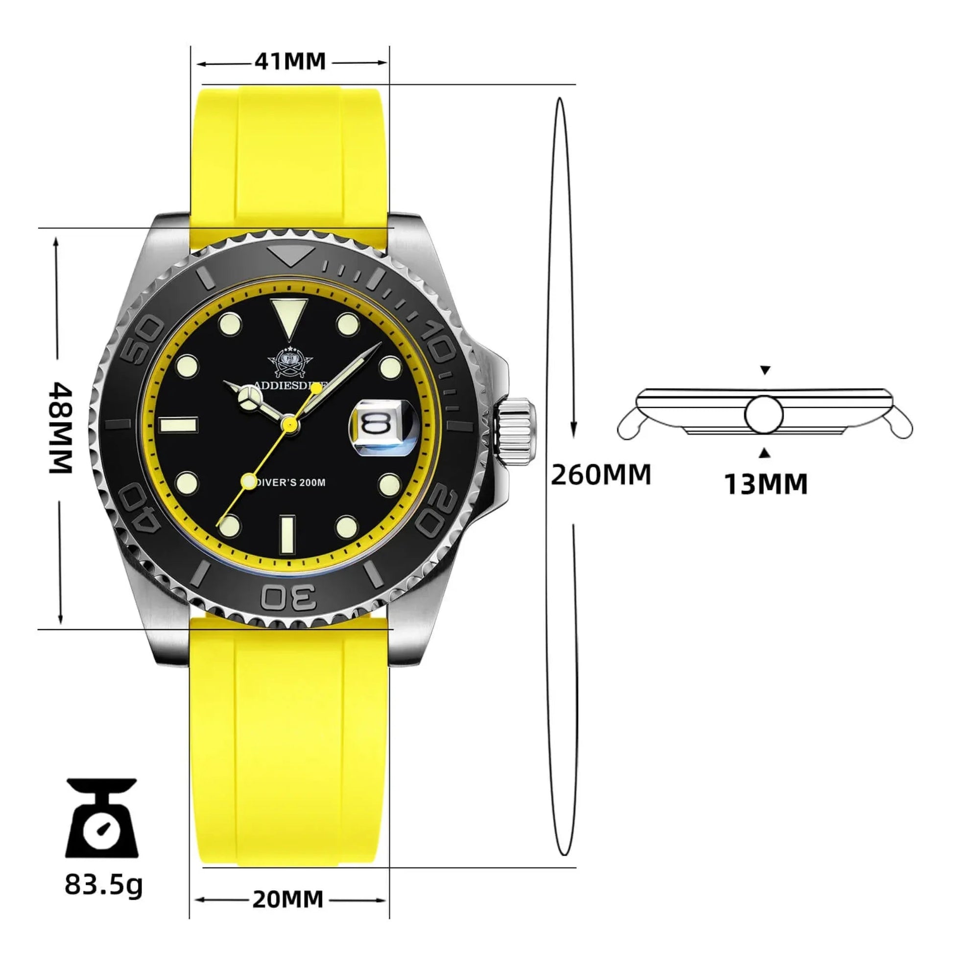 ADDIESDIVE 41mm Sports Quartz Watch Waterproof 200M (AD2040) - DREAM WATCHES