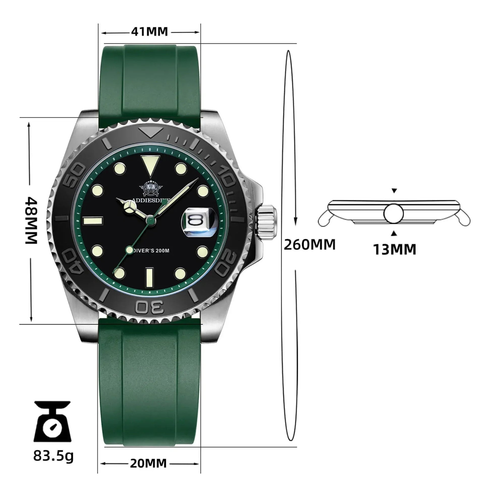 ADDIESDIVE 41mm Sports Quartz Watch Waterproof 200M (AD2040) - DREAM WATCHES