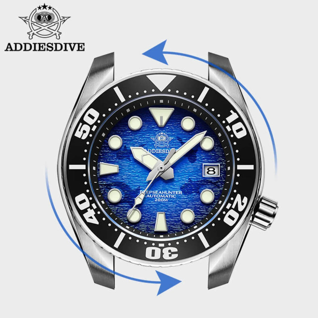 ADDIESDIVE 44.5mm Diver Watch for Men Unique Blue Dial 200M (AD2102) - DREAM WATCHES