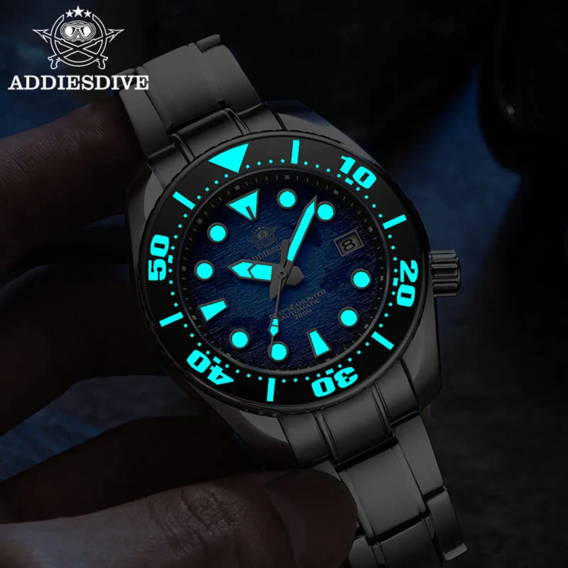 ADDIESDIVE 44.5mm Diver Watch for Men Unique Blue Dial 200M (AD2102) - DREAM WATCHES