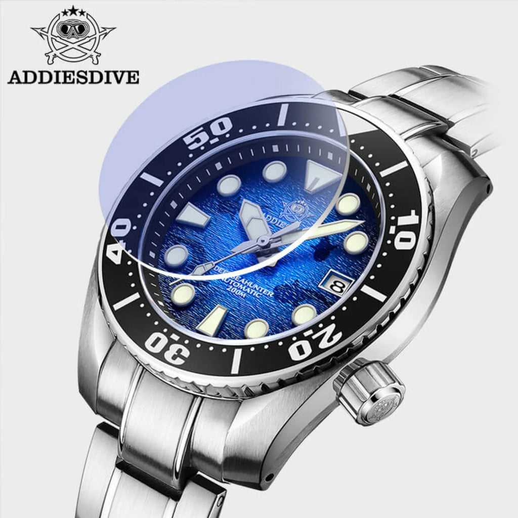 ADDIESDIVE 44.5mm Diver Watch for Men Unique Blue Dial 200M (AD2102) - DREAM WATCHES