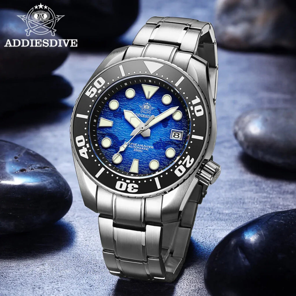 ADDIESDIVE 44.5mm Diver Watch for Men Unique Blue Dial 200M (AD2102) - DREAM WATCHES