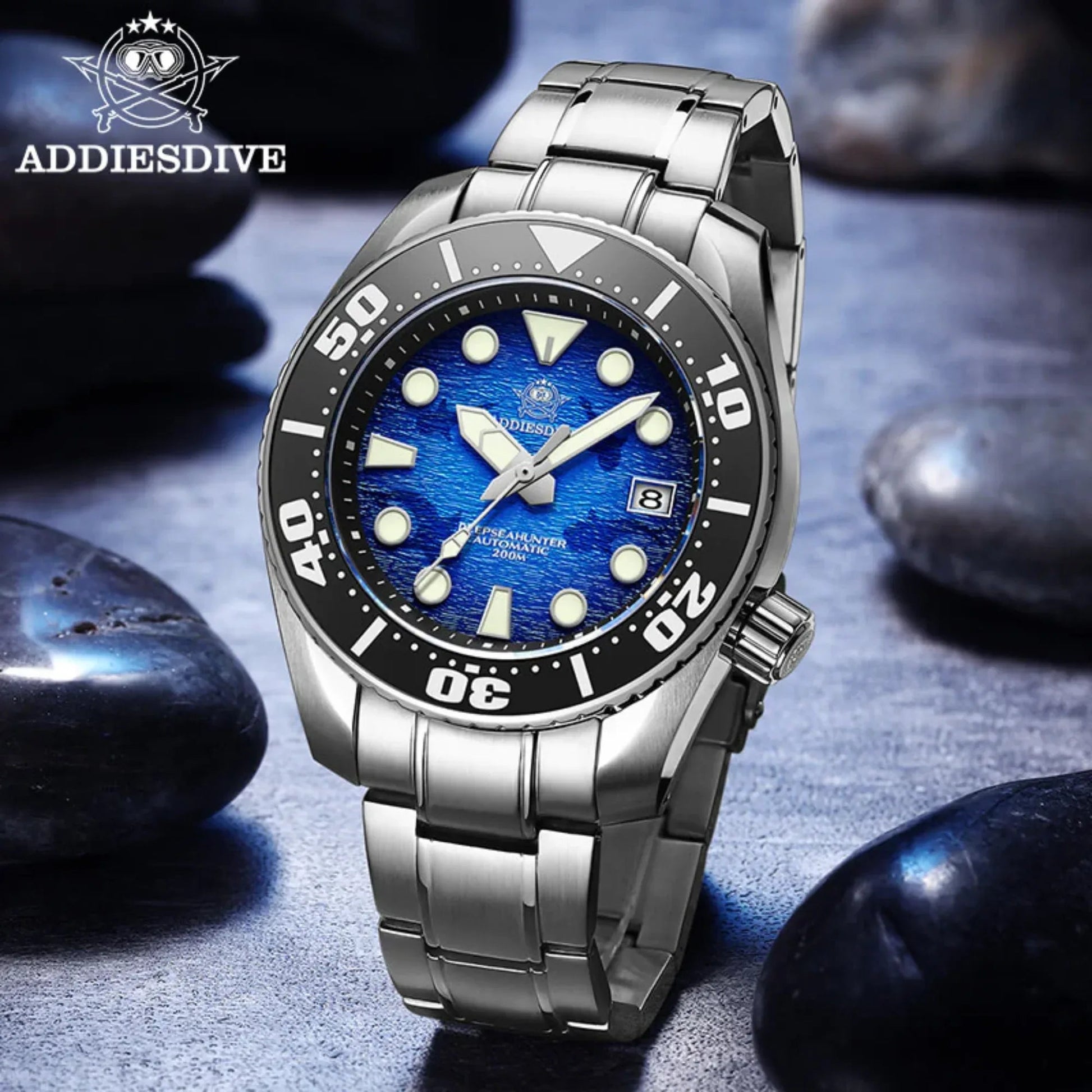 ADDIESDIVE 44.5mm Diver Watch for Men Unique Blue Dial 200M (AD2102) - DREAM WATCHES