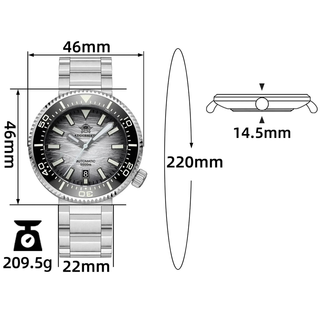 Addiesdive 46mm 1000m Dive Watch AD2069 - DREAM WATCHES