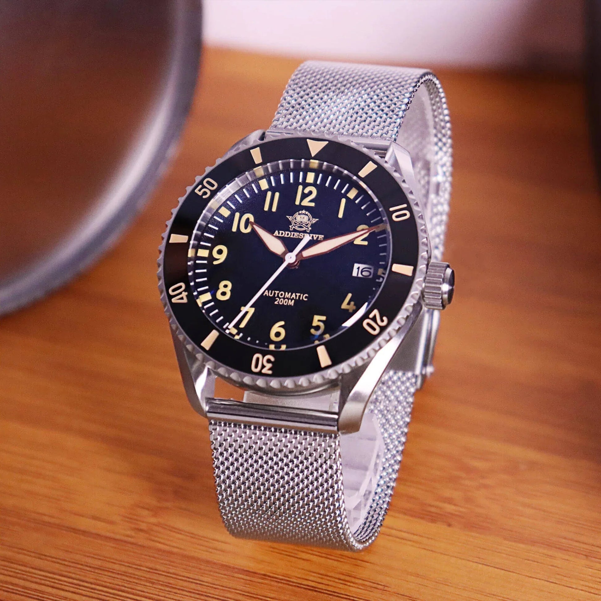 ADDIESDIVE Men's Automatic Watch Stainless Steel Mesh Band Diver 200M MY-H9 - DREAM WATCHES