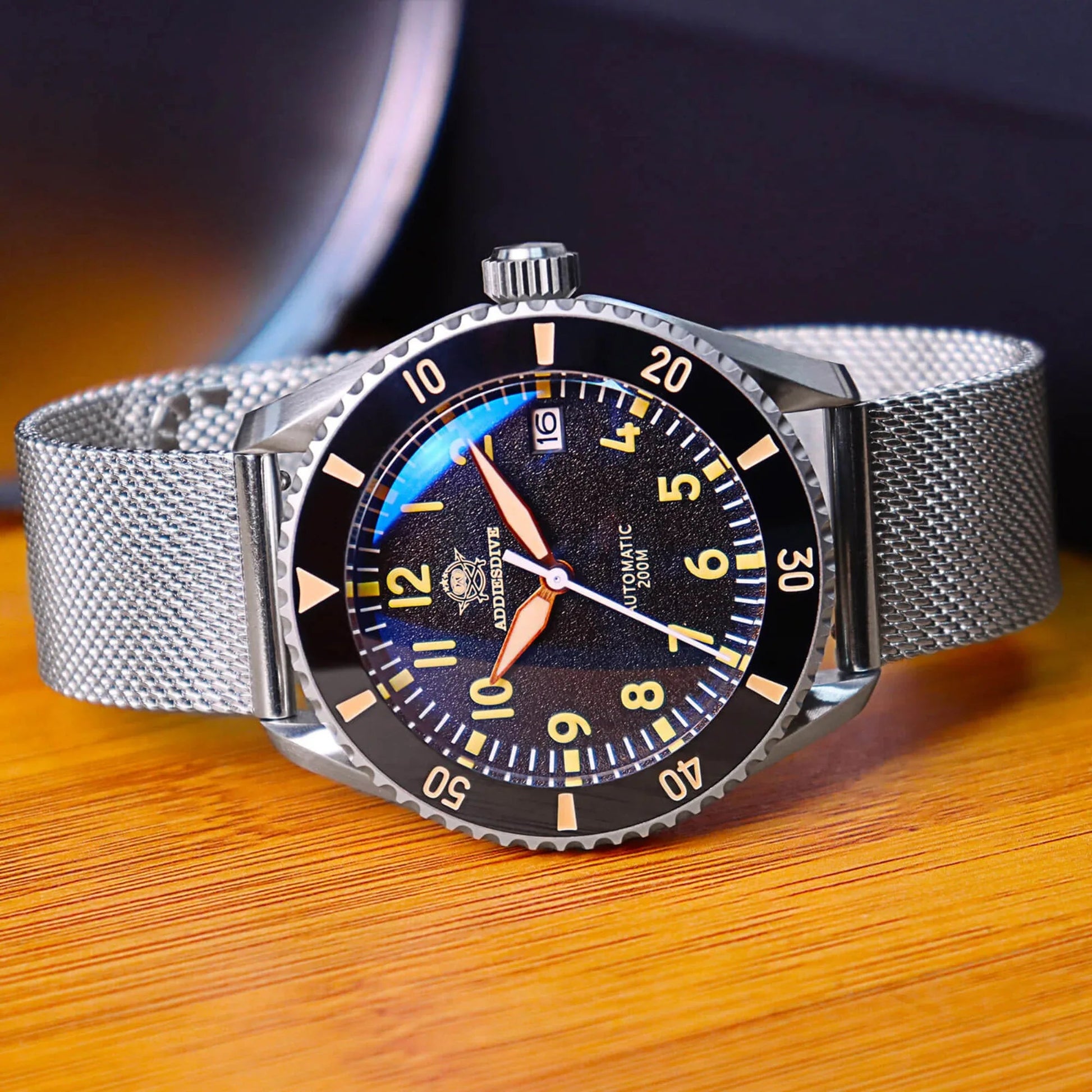 ADDIESDIVE Men's Automatic Watch Stainless Steel Mesh Band Diver 200M MY-H9 - DREAM WATCHES