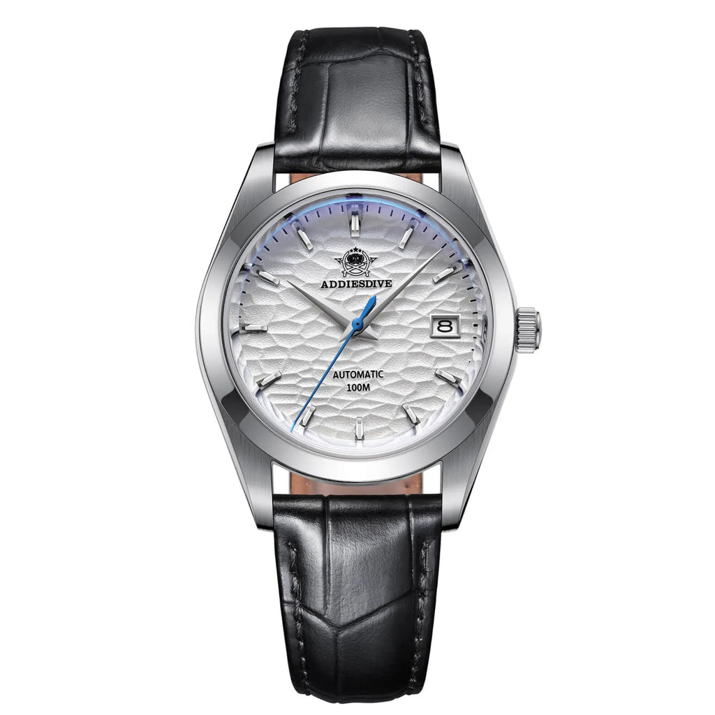 ADDIESDIVE Men's Stainless Steel White Dial with Black Leather Strap AD2118 - DREAM WATCHES