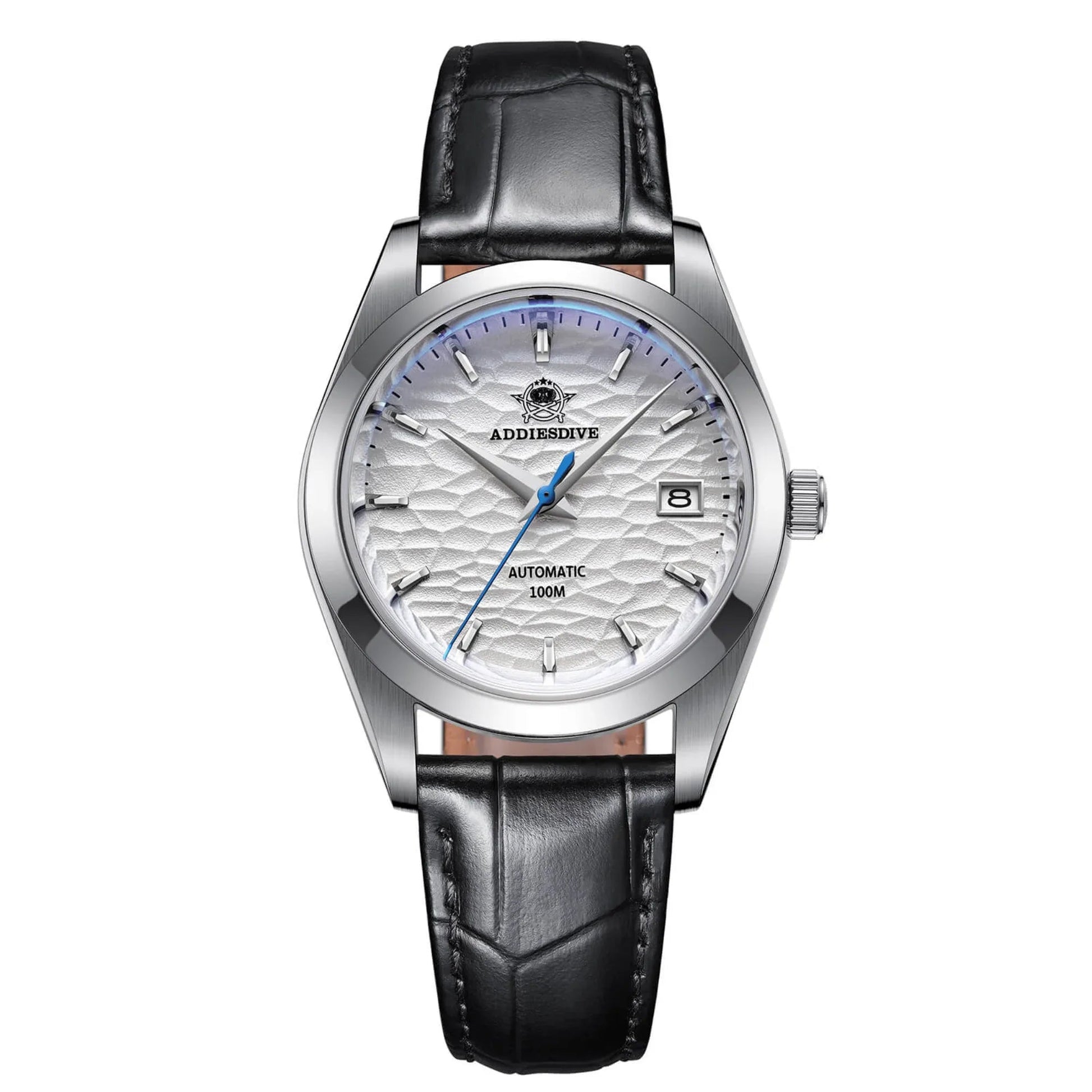 ADDIESDIVE Men's Stainless Steel White Dial with Black Leather Strap AD2118 - DREAM WATCHES