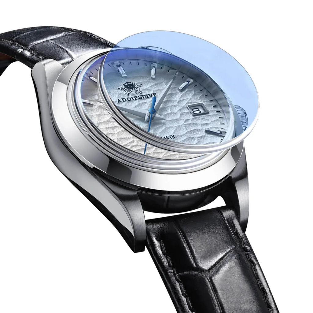 ADDIESDIVE Men's Stainless Steel White Dial with Black Leather Strap AD2118 - DREAM WATCHES