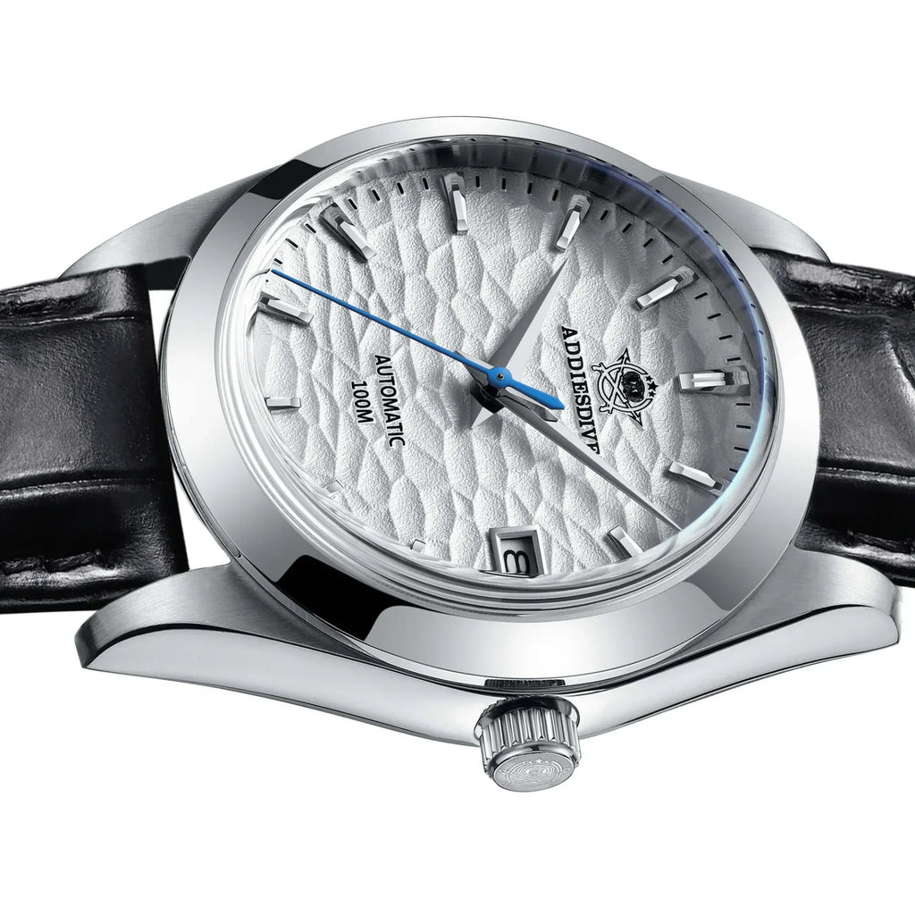 ADDIESDIVE Men's Stainless Steel White Dial with Black Leather Strap AD2118 - DREAM WATCHES