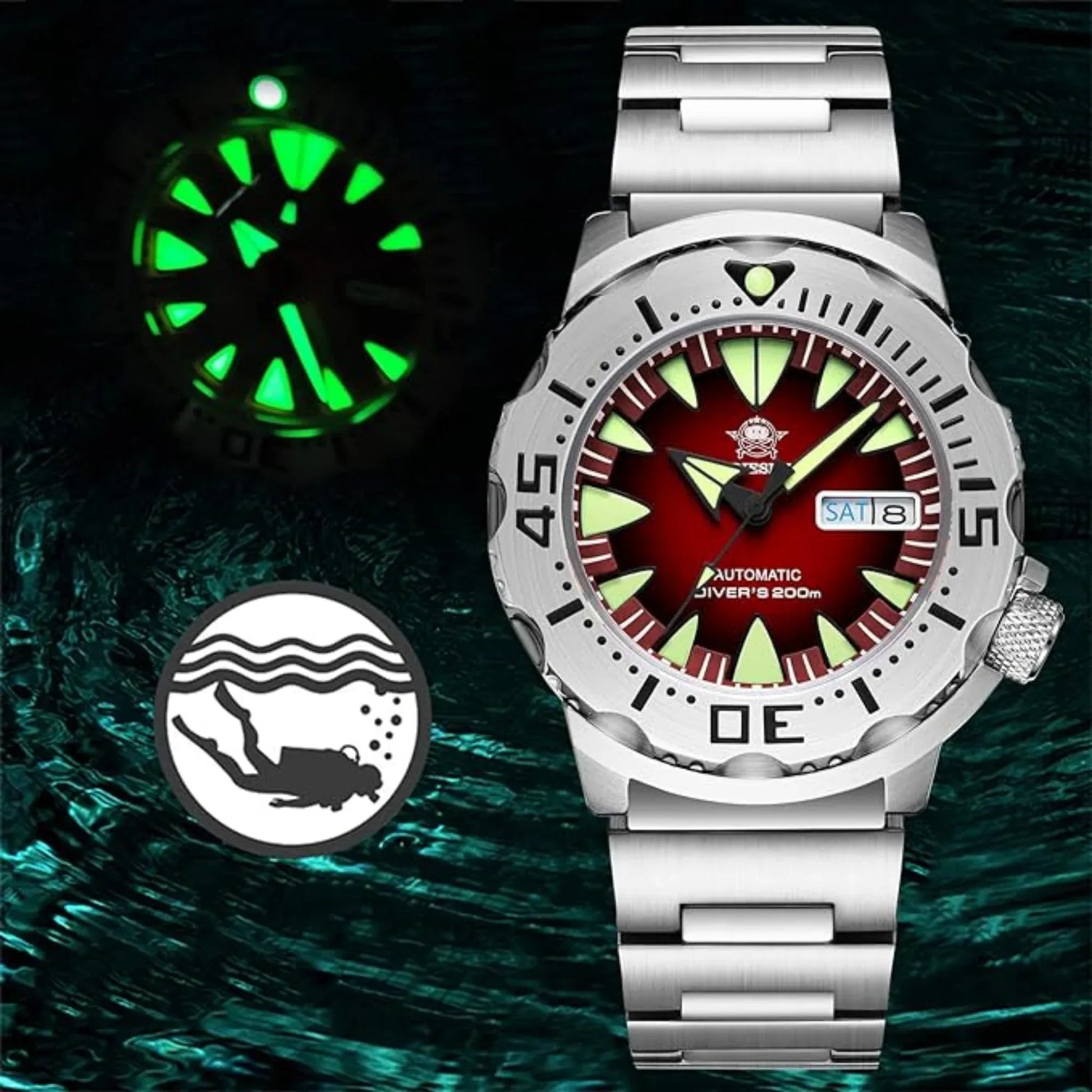 ADDIESDIVE® Monster Men's Diver Automatic Watches (AD2103) - Maroon - DREAM WATCHES