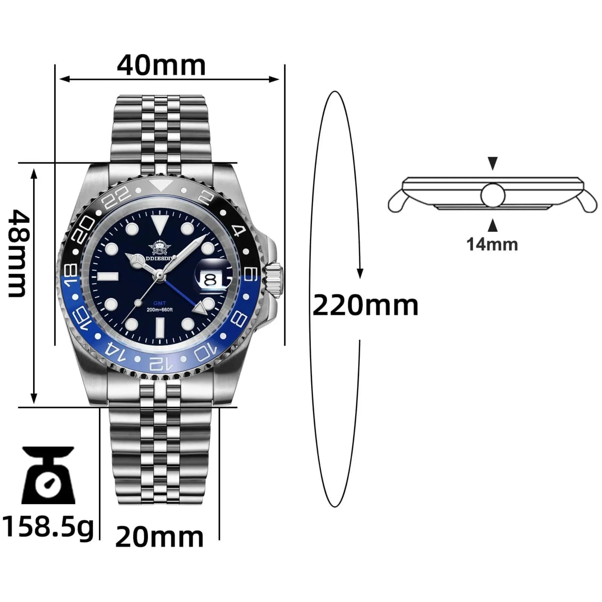 ADDIESDIVE Water Ghost Luxury Dive GMT Watch AD2050 with Swiss Movement - DREAM WATCHES