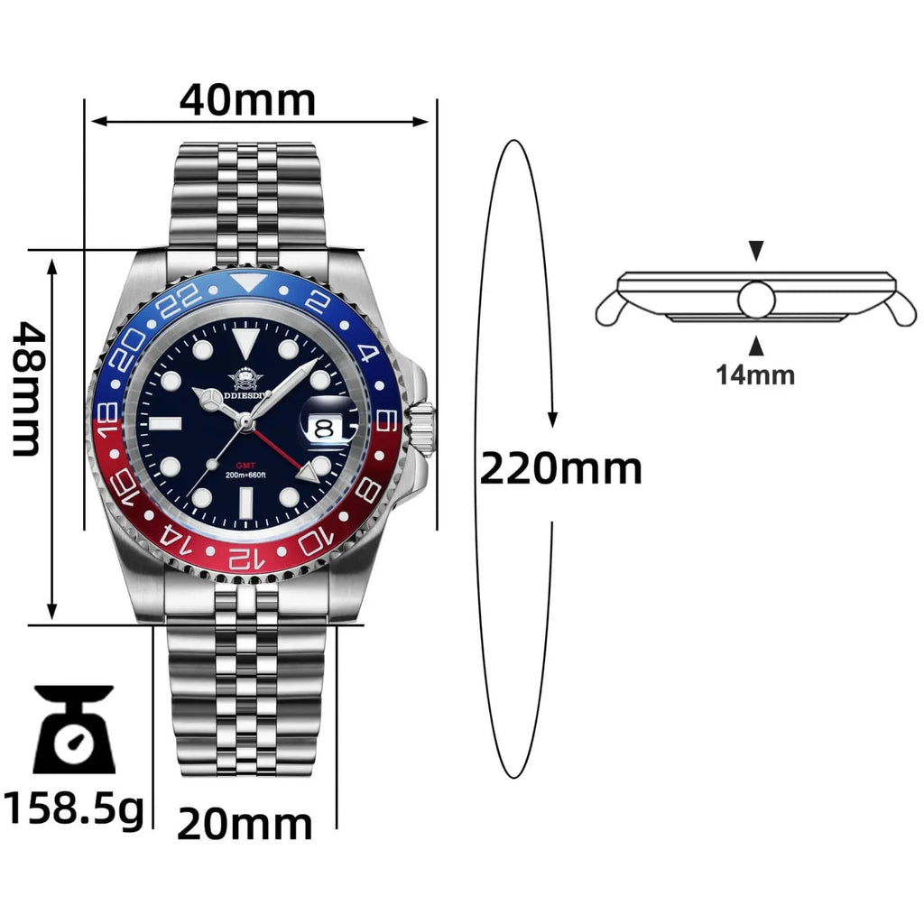 ADDIESDIVE Water Ghost Luxury Dive GMT Watch AD2050 with Swiss Movement - DREAM WATCHES