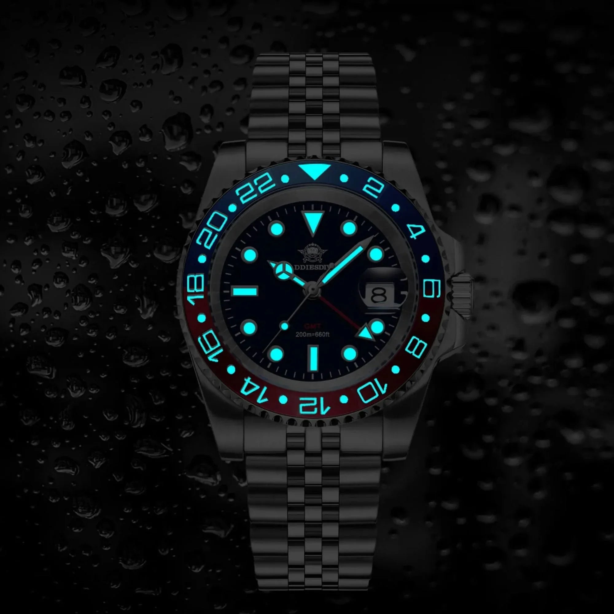 ADDIESDIVE Water Ghost Luxury Dive GMT Watch AD2050 with Swiss Movement - DREAM WATCHES