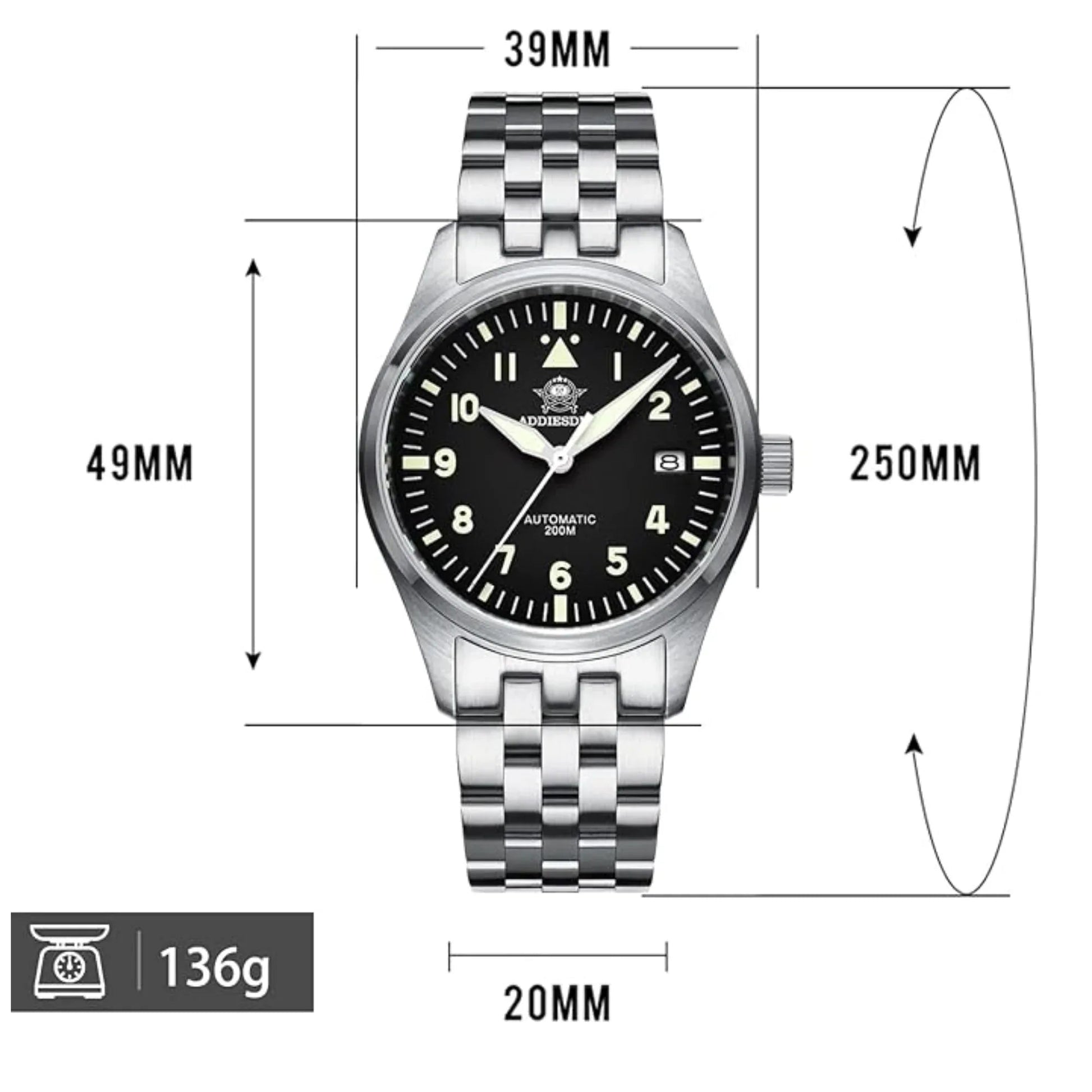 ADDIESDIVE®39mm Leather Men's Elegant Automatic Watch Diver 200M (MY-H2) - DREAM WATCHES