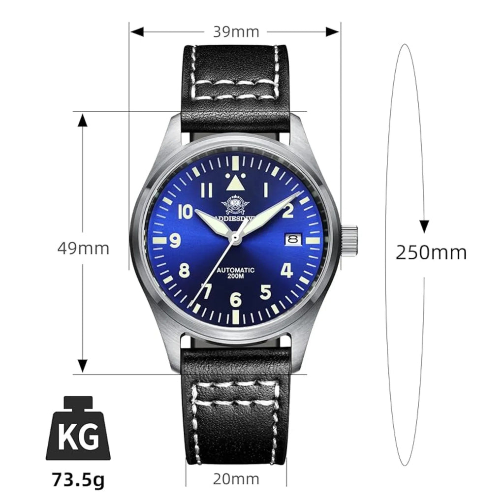 ADDIESDIVE®39mm Leather Men's Elegant Automatic Watch Diver 200M (MY-H2) - DREAM WATCHES